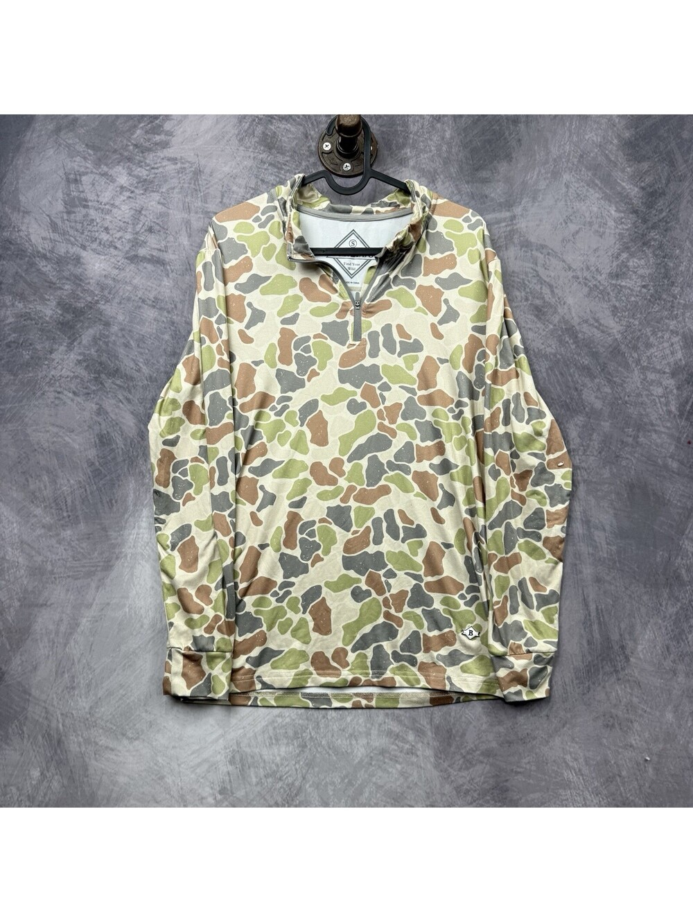BURLEBO 1/4 Zip Pullover Men’s S Driftwood Camo Lightweight Performance Fish